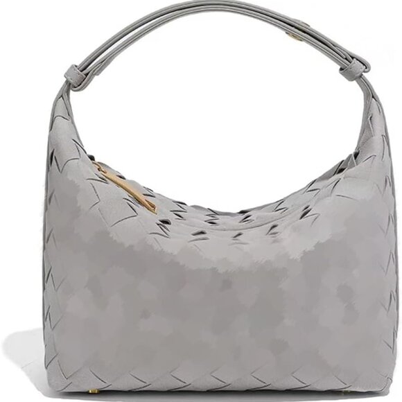Suede Woven Shoulder Bag for Women Faux Leather Hobo Purse with Zipper - Picture 1 of 6